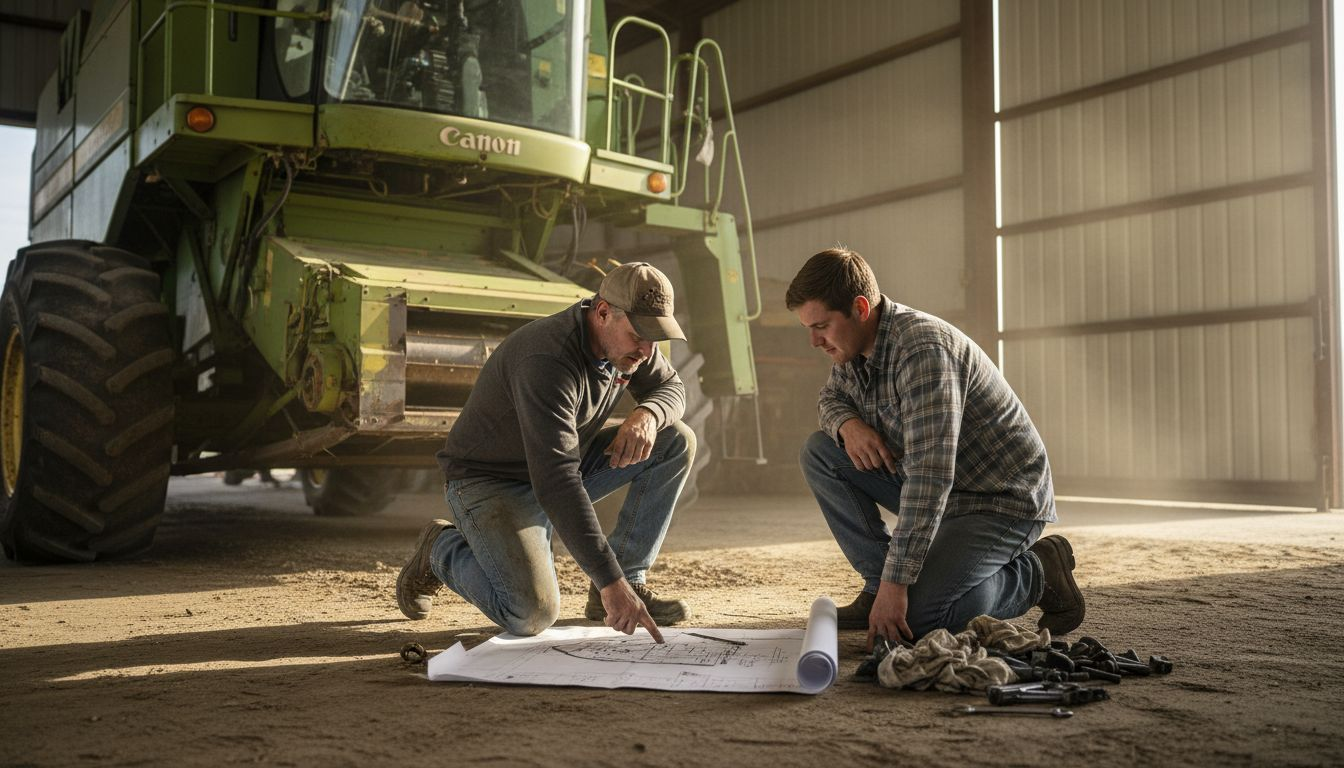 Farm specialist showing repairs to farmer
