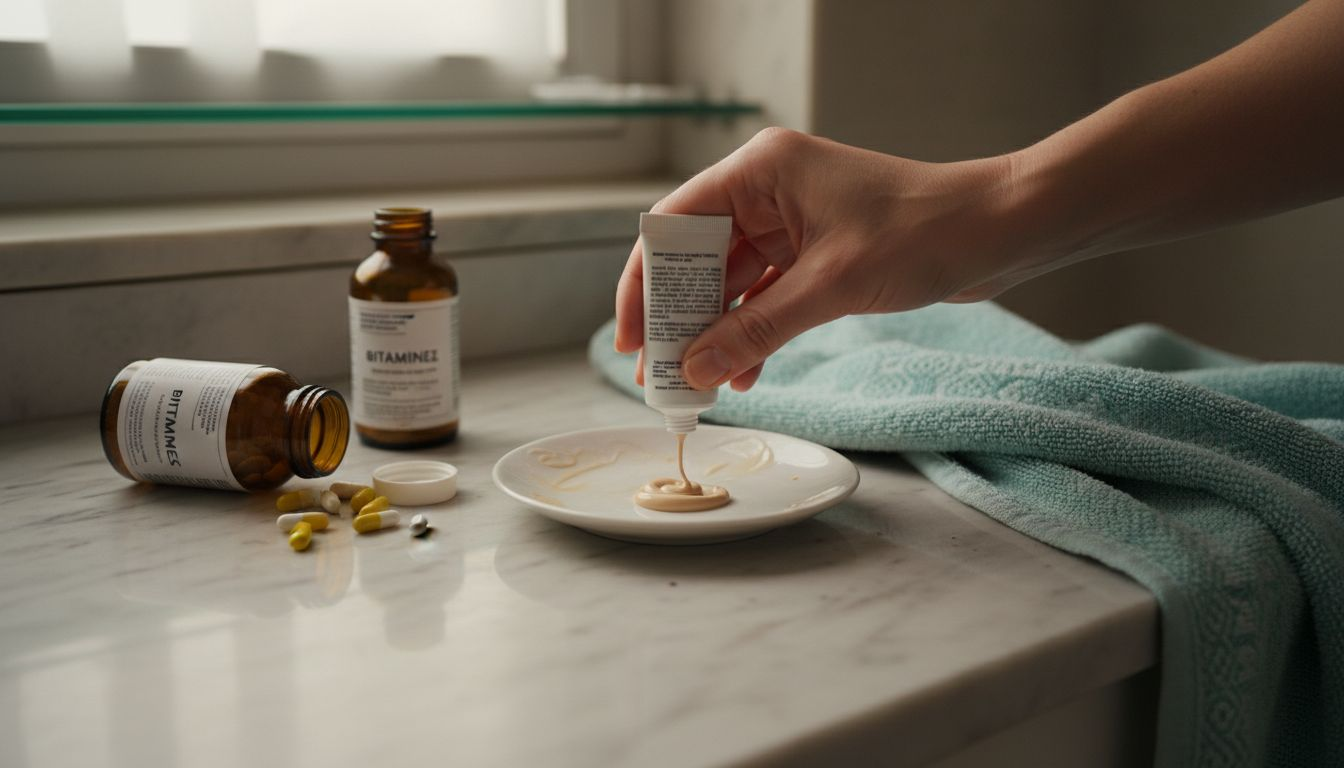 Λεπτομέρεια με BB cream που πιέζεται πάνω σε πιατάκι.