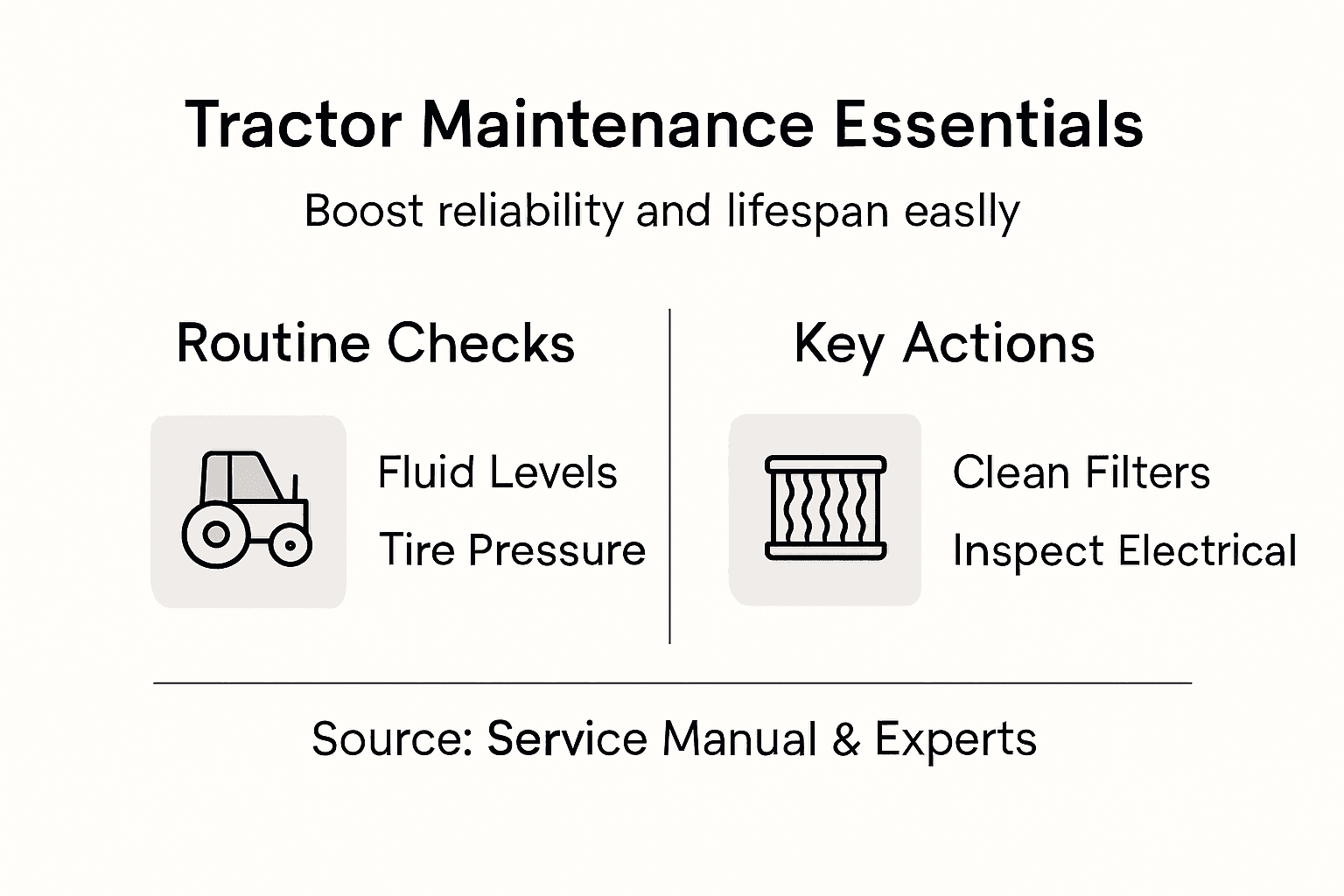 Infographic showing essential tractor maintenance steps