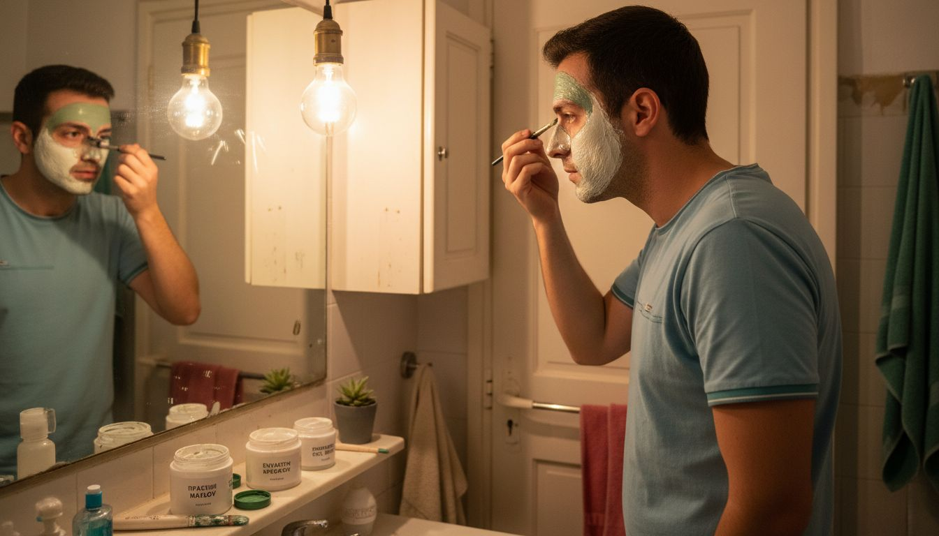 Ένας άνδρας εφαρμόζει διαφορετικές μάσκες σε κάθε περιοχή του προσώπου του.