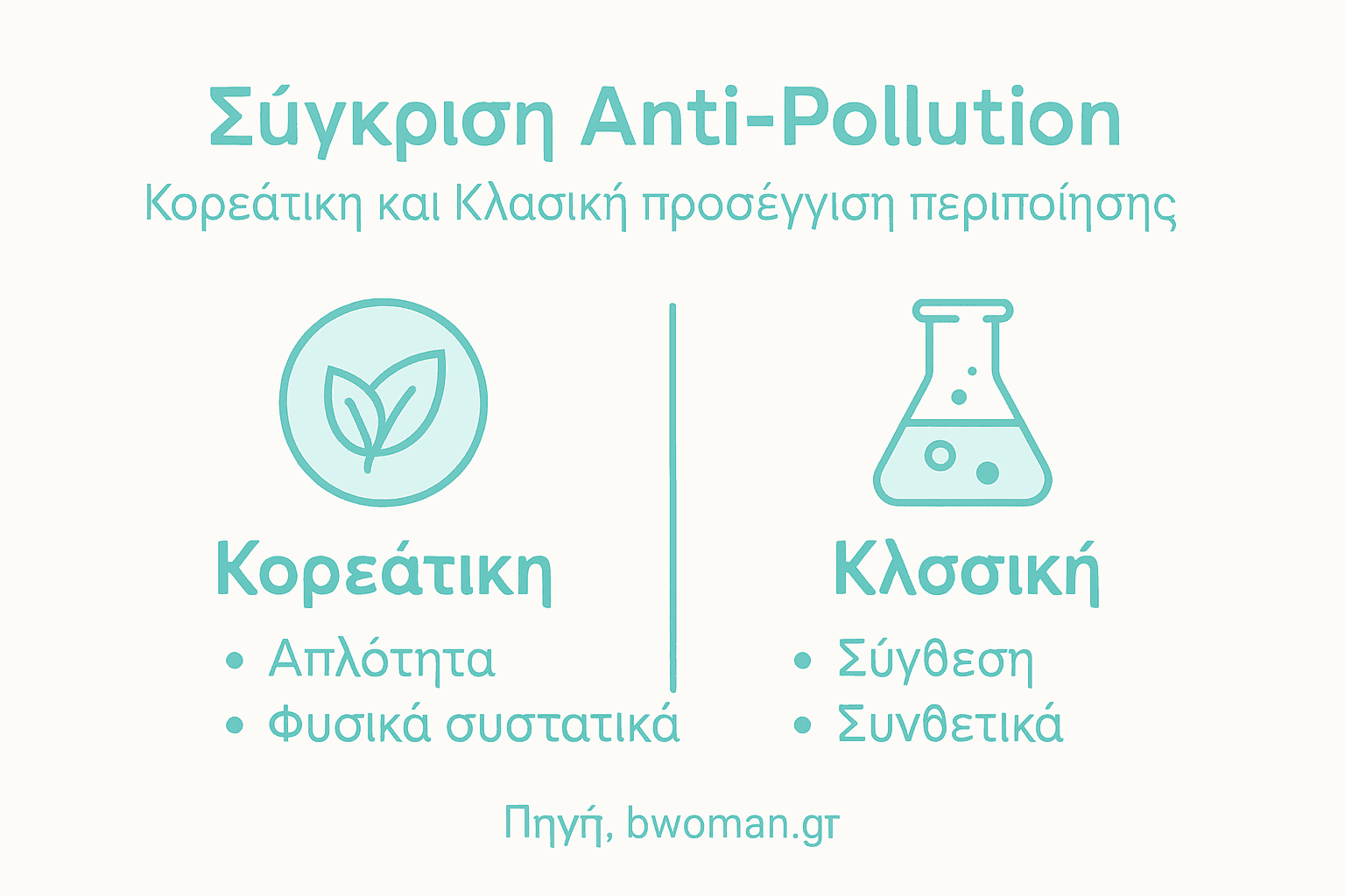 Γραφικό με σύγκριση διαφορετικών τύπων καλλυντικών που προστατεύουν από τη ρύπανση