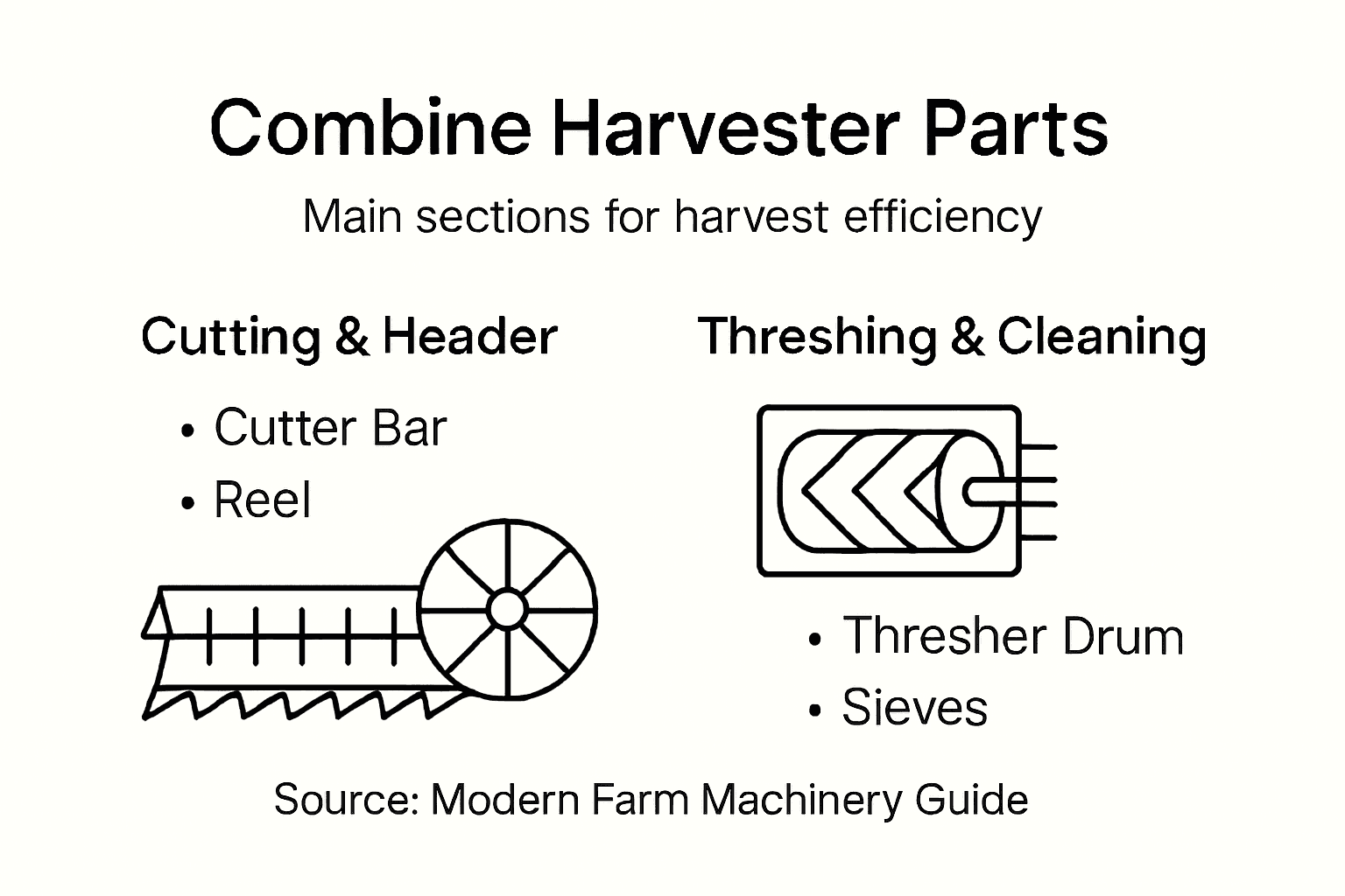 Infographic outlining main combine harvester parts