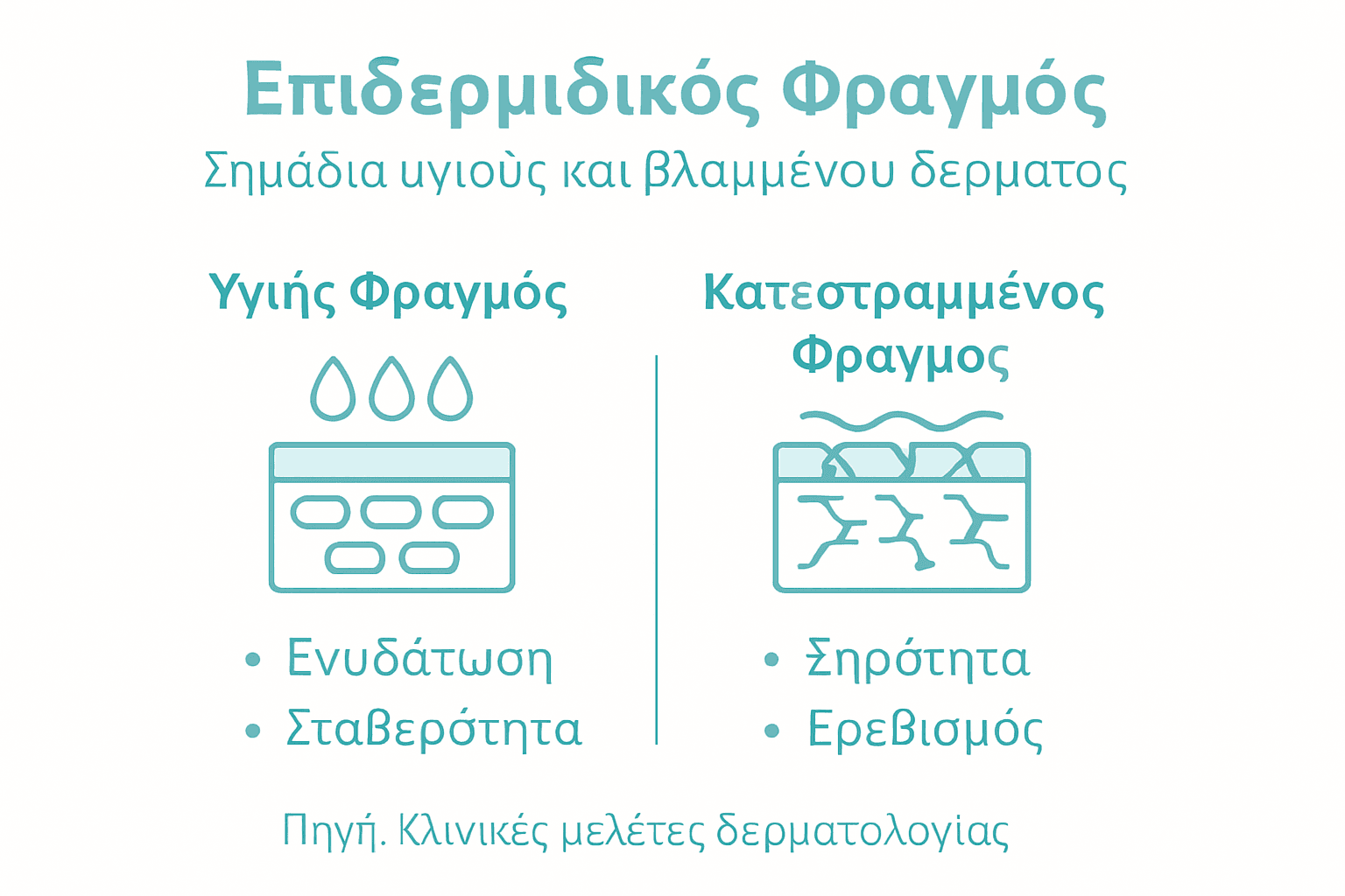 Τι Είναι το Skin Barrier – Κλειδί για Υγιή Επιδερμίδα 3 Εικονογράφηση που παρουσιάζει τις διαφορές ανάμεσα σε έναν υγιή και έναν φθαρμένο δερματικό φραγμό