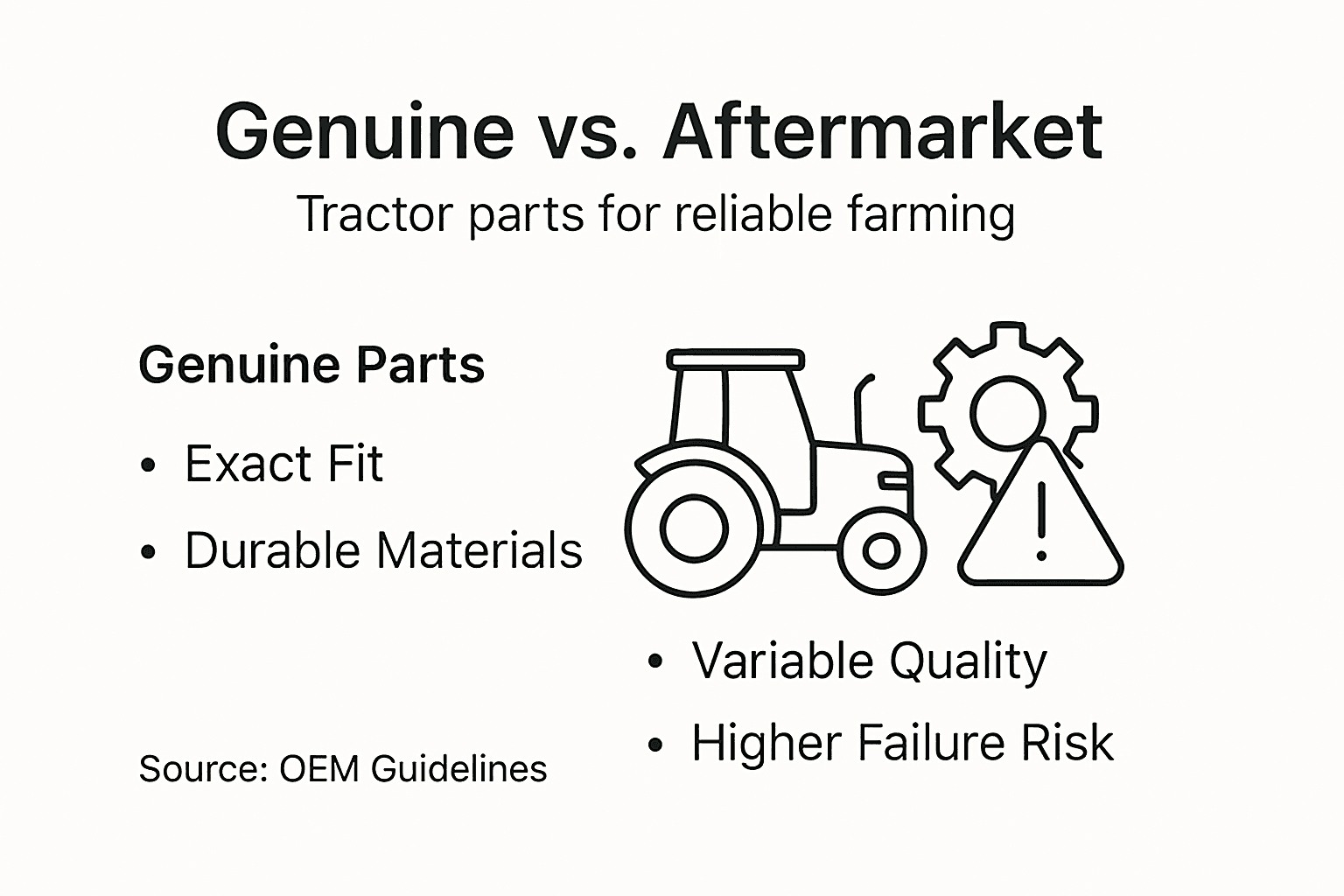 Infographic comparing genuine and aftermarket tractor parts
