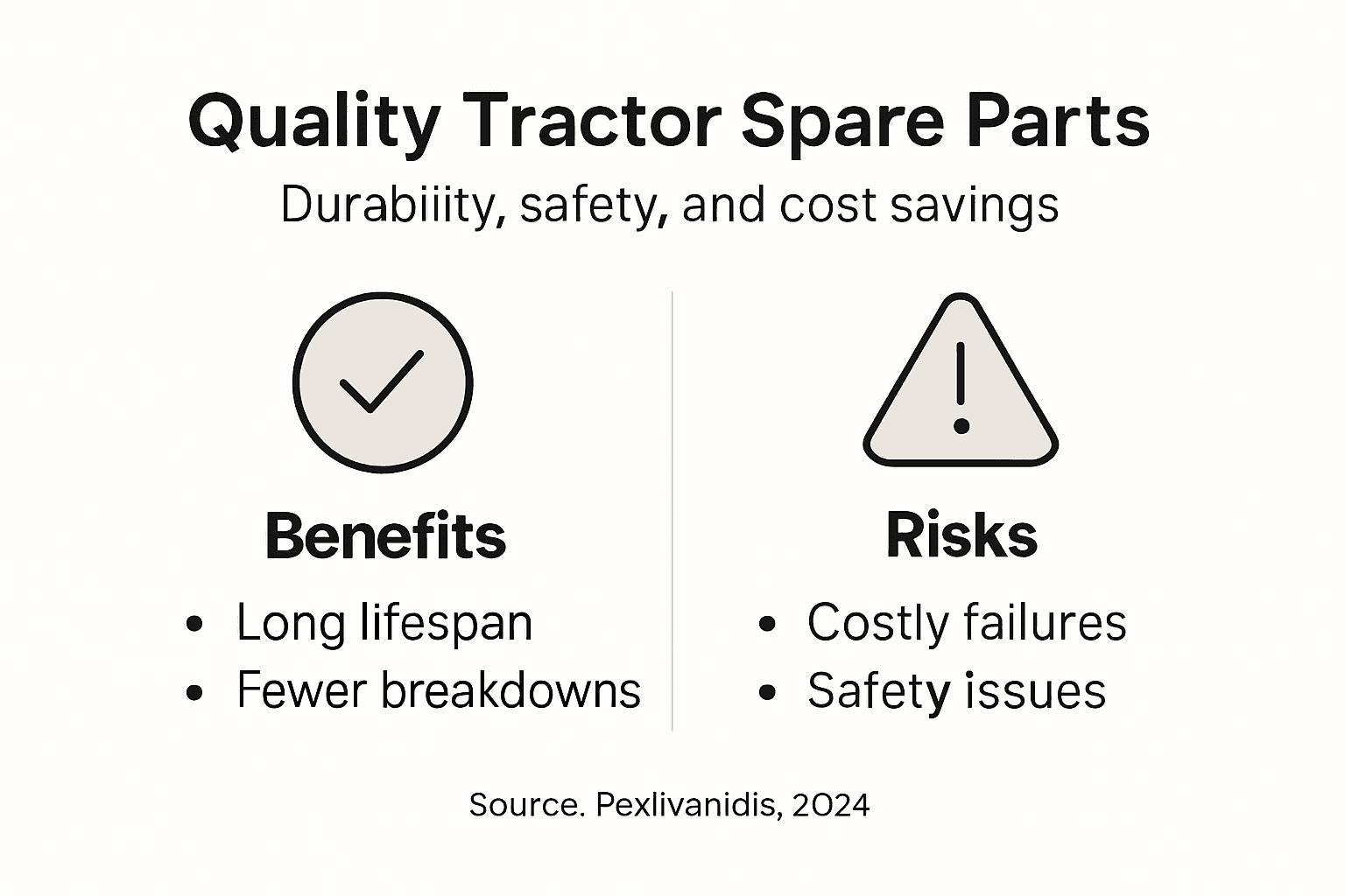 Infographic on tractor spare parts with benefits and risks