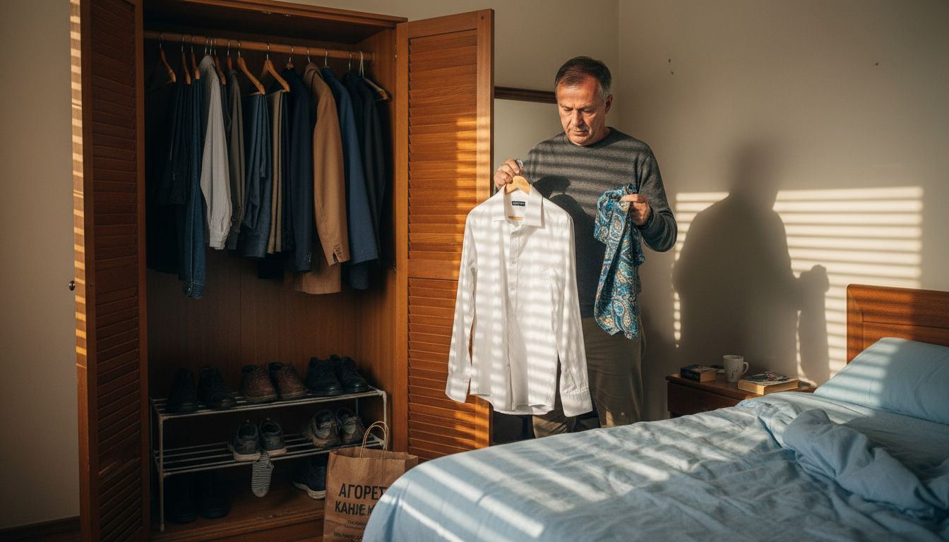 Ένας Άνδρας Ψάχνει Στη Ντουλάπα Του Για Ρούχα Που Ταιριάζουν Σε Κάθε Περίσταση.