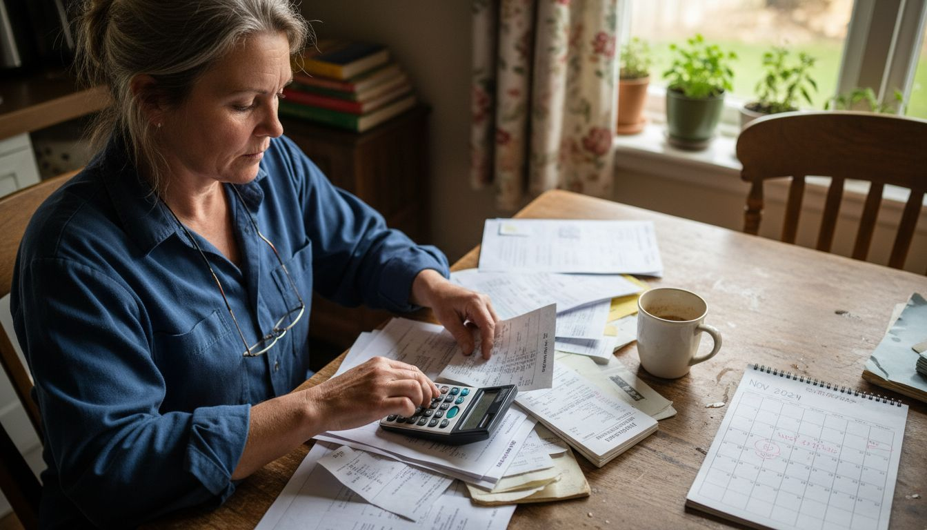 Farm manager organizes machinery part documents