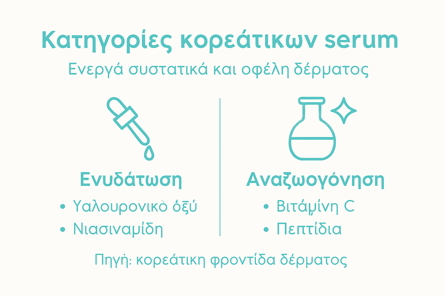 Εικονογράφηση με τις βασικές κατηγορίες κορεατικών ορών προσώπου και τα σημαντικότερα συστατικά τους