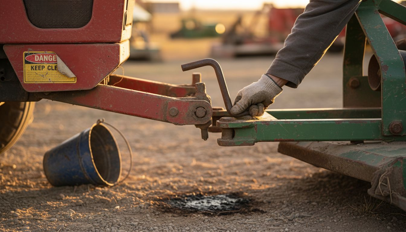 Close-up of three-point hitch connection
