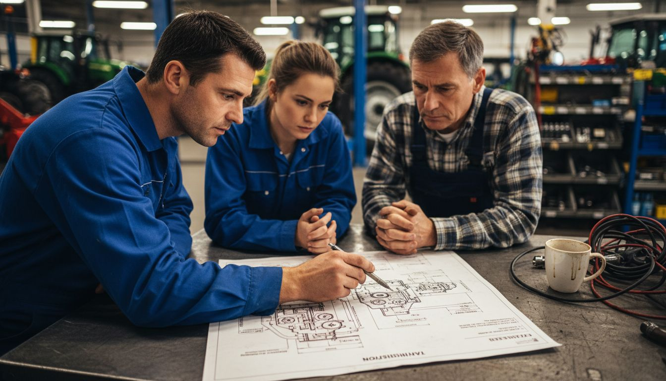 Technicians and customer review parts diagram