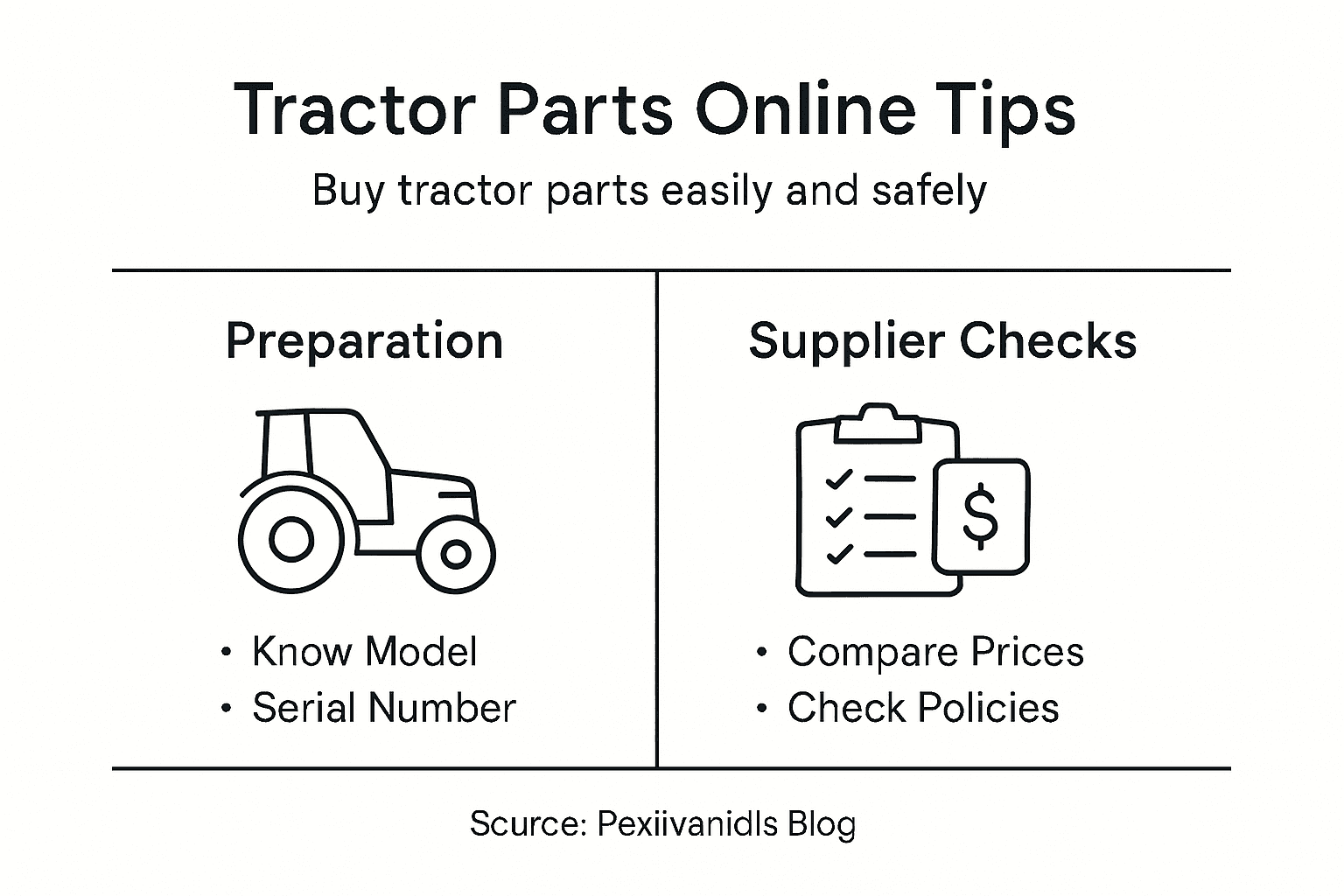 Infographic outlining tractor parts buying tips online