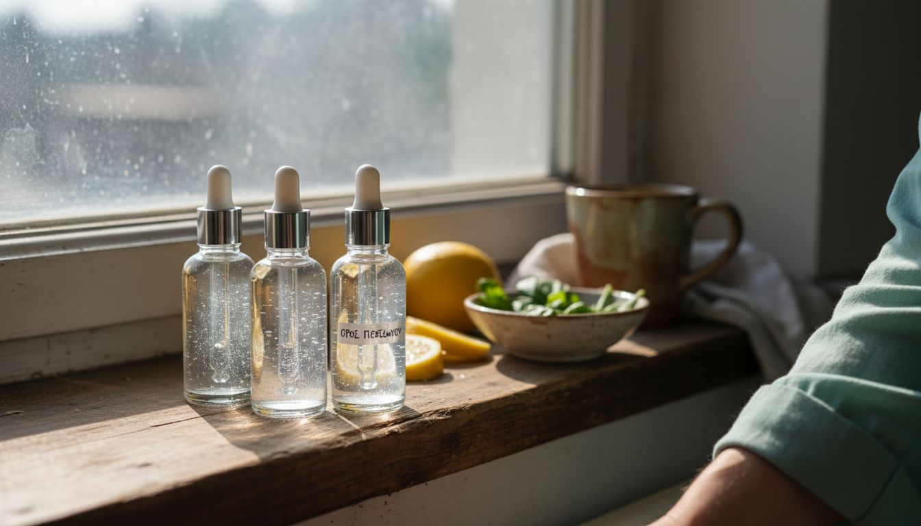 Πώς να επιλέξετε serum για τις ανάγκες της επιδερμίδας σας 2 Τρία μπουκαλάκια ορού λούζονται στο φως του ήλιου, πάνω στο περβάζι της κουζίνας.
