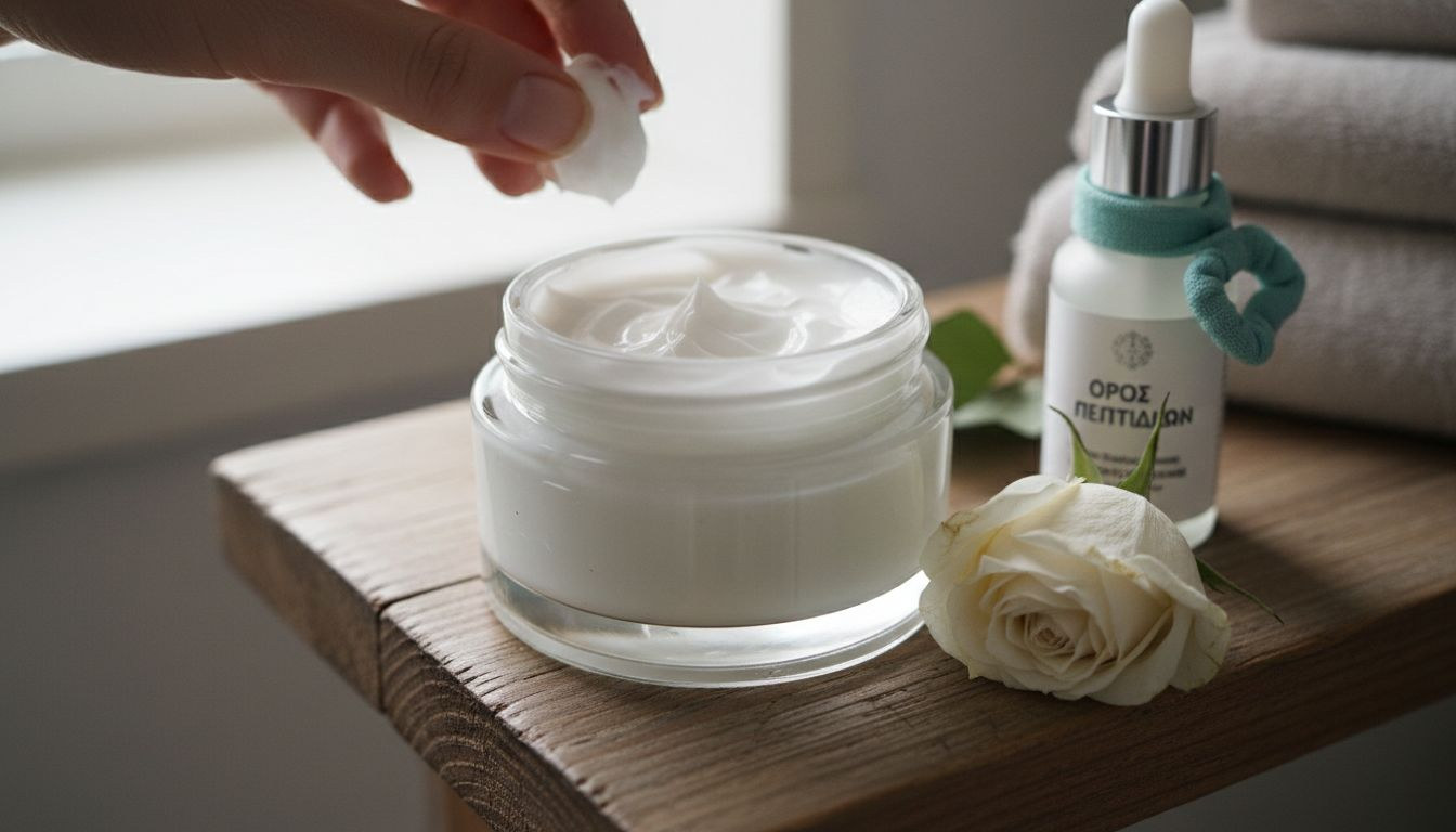 Γιατί Peptide Creams Αλλάζουν Τη Φροντίδα Δέρματος 3 Κοντινή λήψη από το βαζάκι και την υφή της κρέμας με πεπτίδια