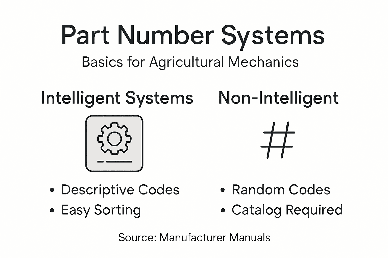 Infographic showing part number systems comparison