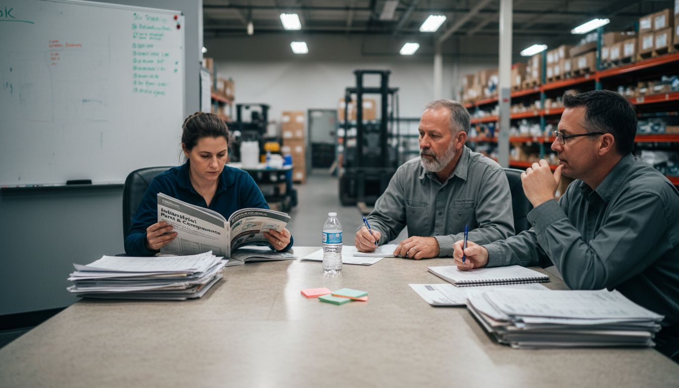 Machinery team reviewing sourcing strategies together