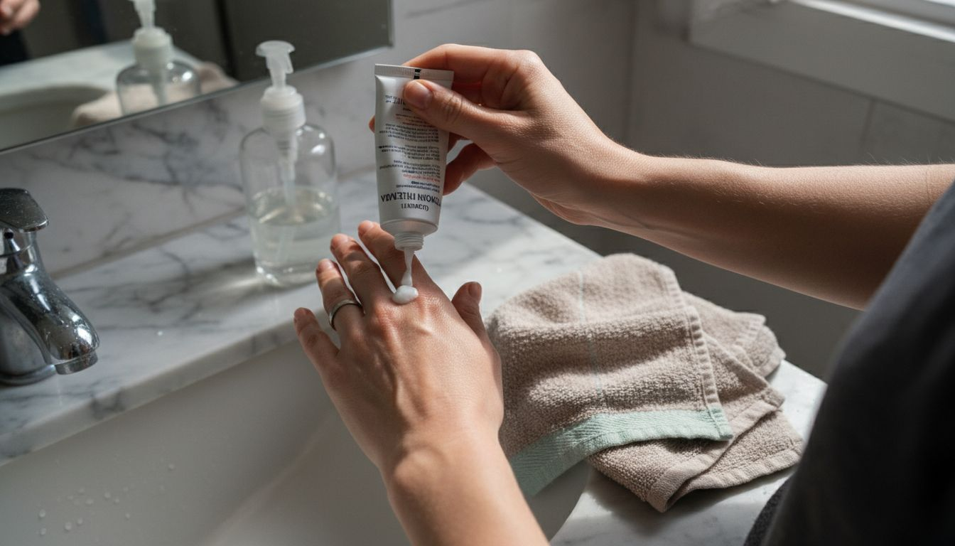 Τι είναι Tone-Up Cream – Λάμψη και ενυδάτωση άμεσα 2 Λεπτομέρεια από την εφαρμογή κρέμας στο χέρι, μέσα στο μπάνιο.