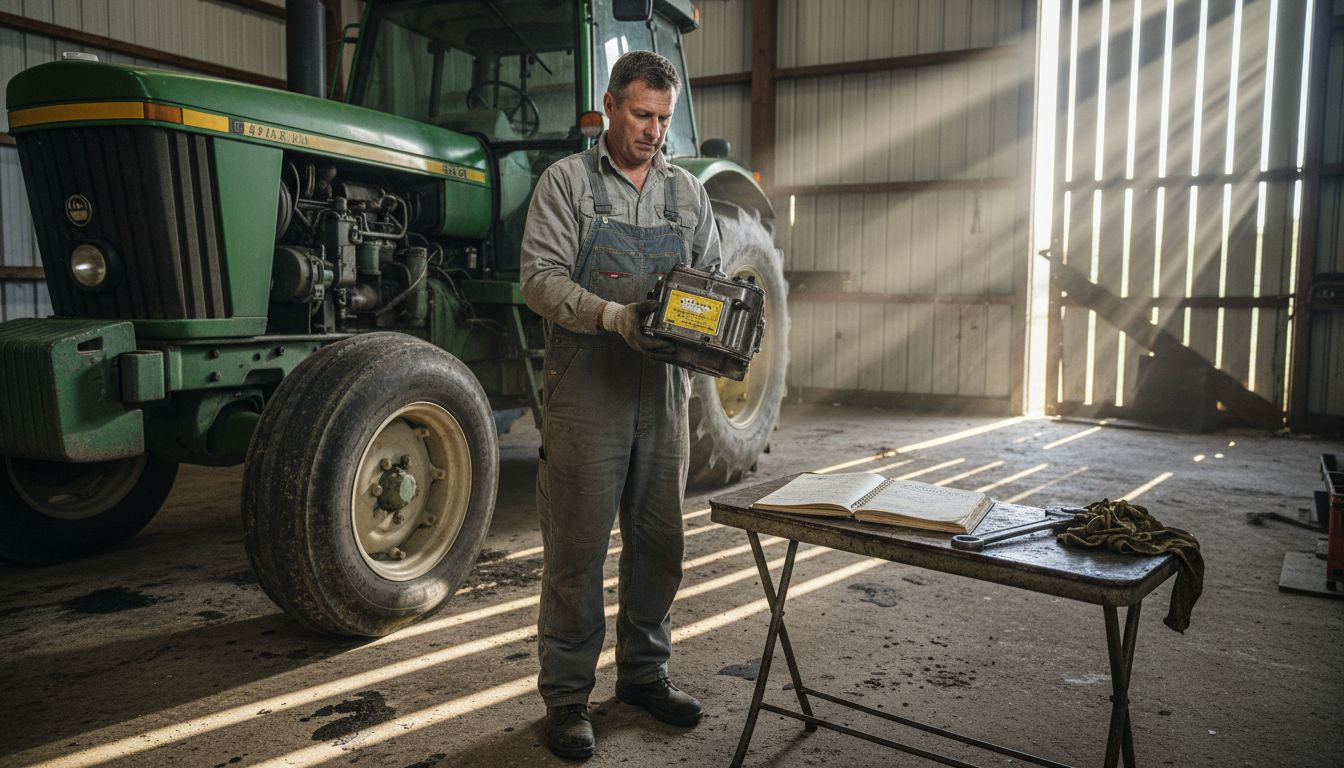 Technician holding certified tractor engine part