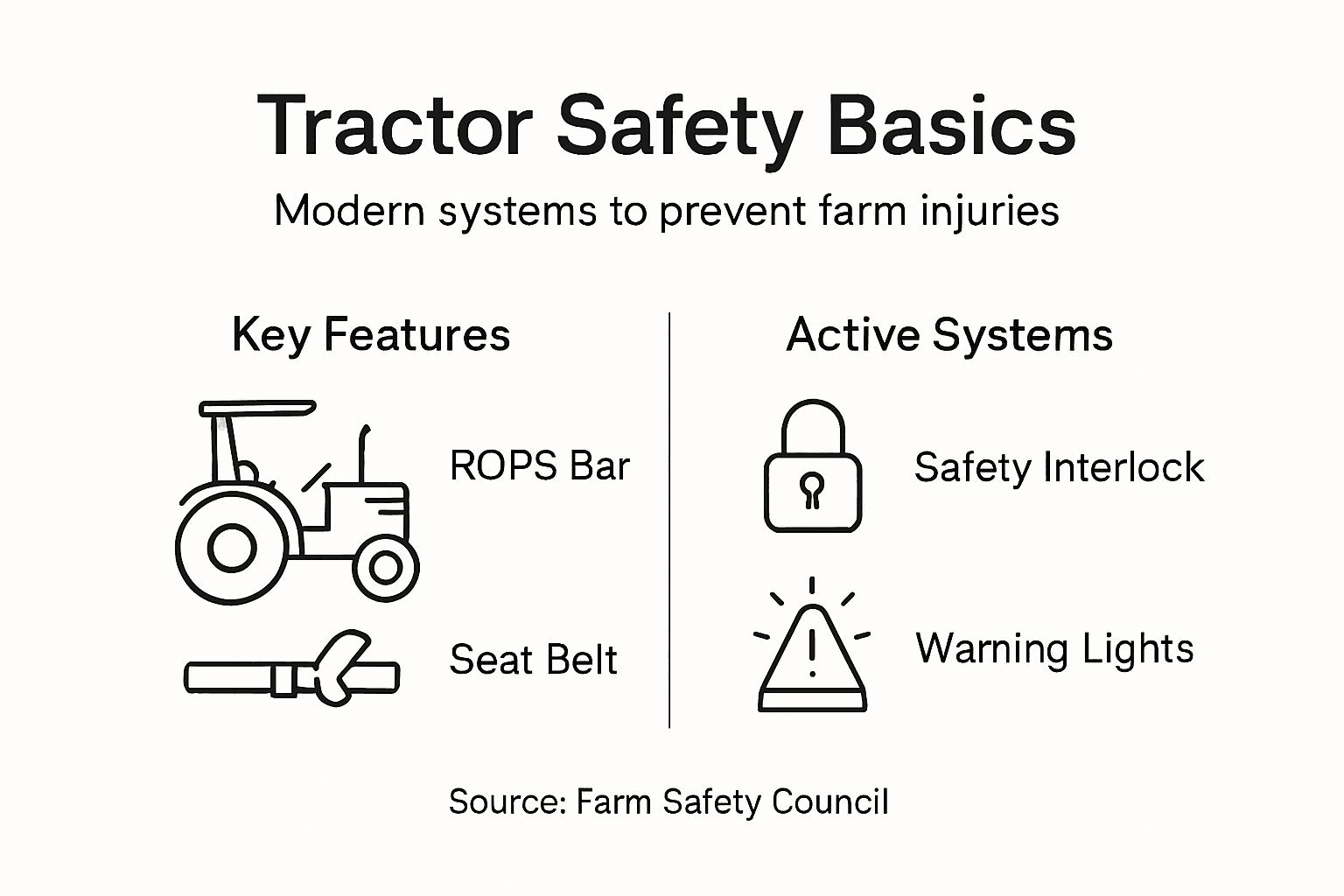 Infographic illustrating tractor safety system types