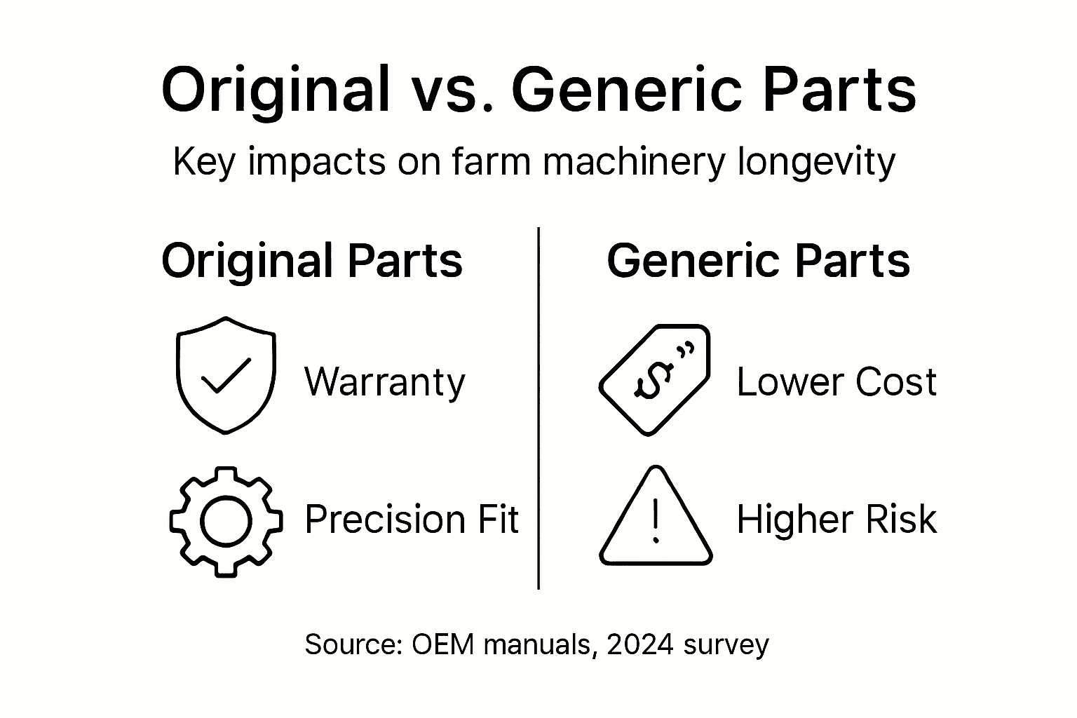 Infographic comparing original and generic tractor parts
