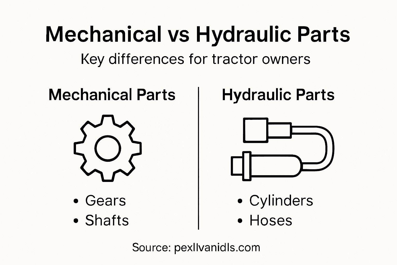 Infographic comparing mechanical and hydraulic tractor parts