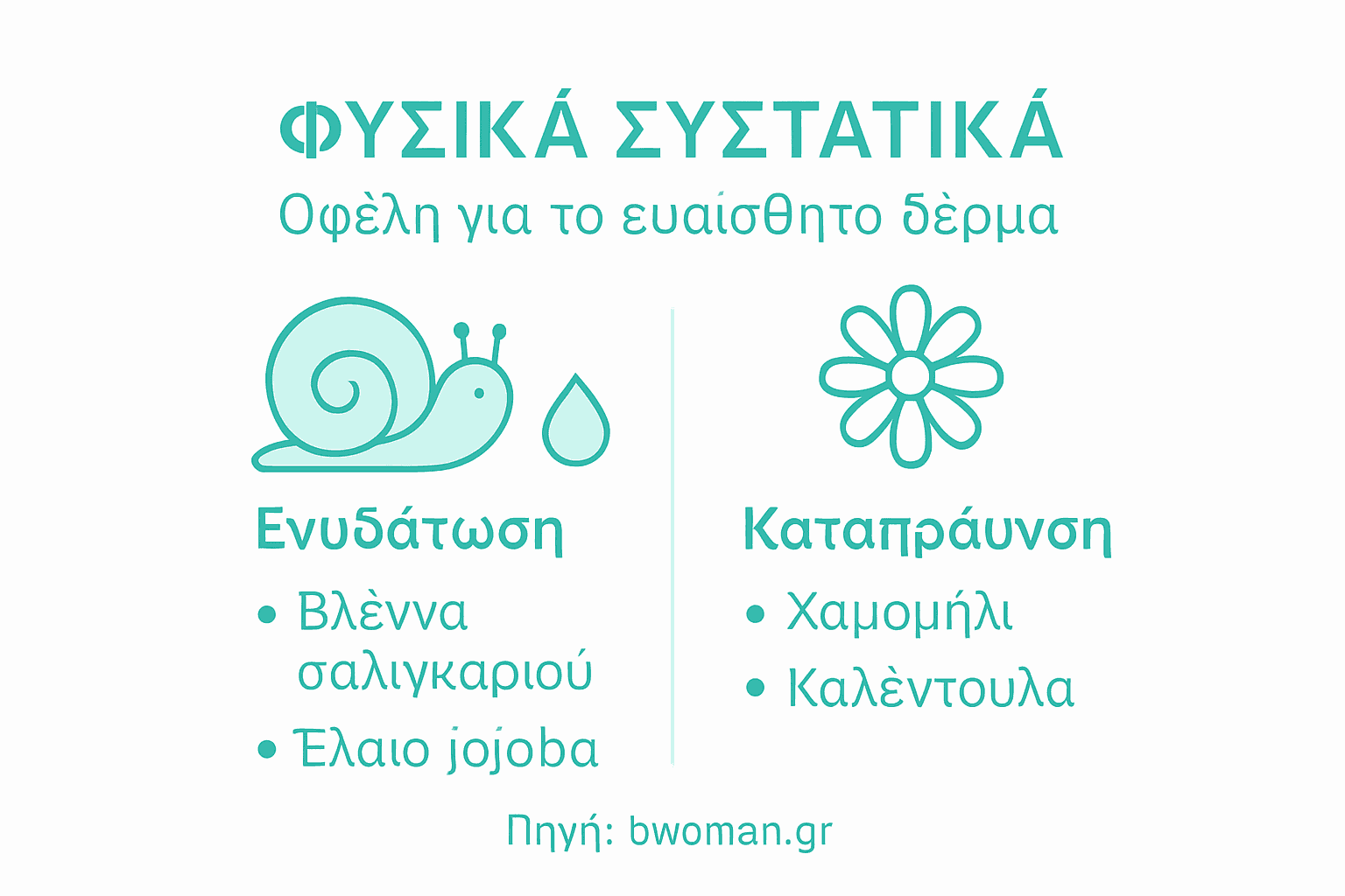 Ενημερωτικό γράφημα για τα σημαντικότερα φυσικά συστατικά που χαρίζουν υγεία και λάμψη στην επιδερμίδα μας
