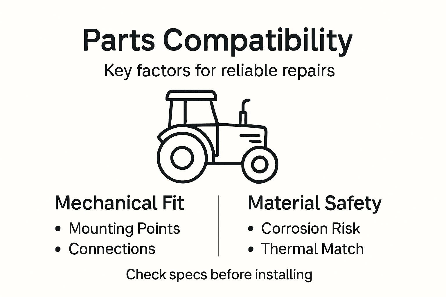 Infographic summarizing tractor parts compatibility