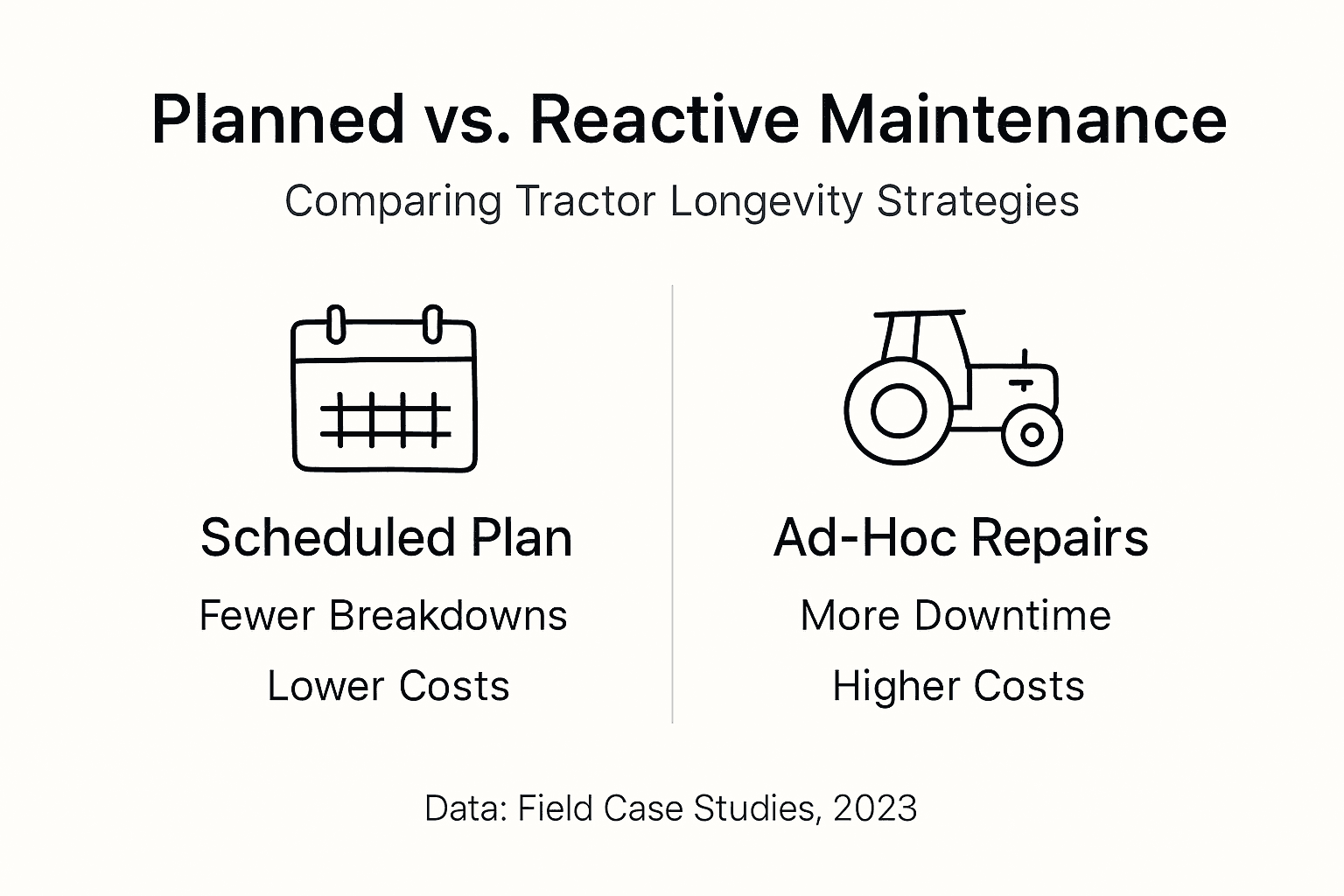 Infographic comparing planned and reactive tractor maintenance