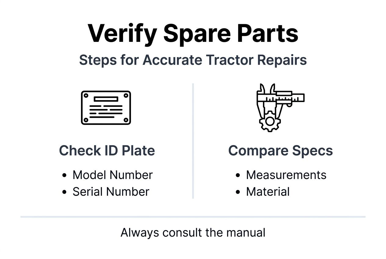 Infographic outlining tractor part verification steps