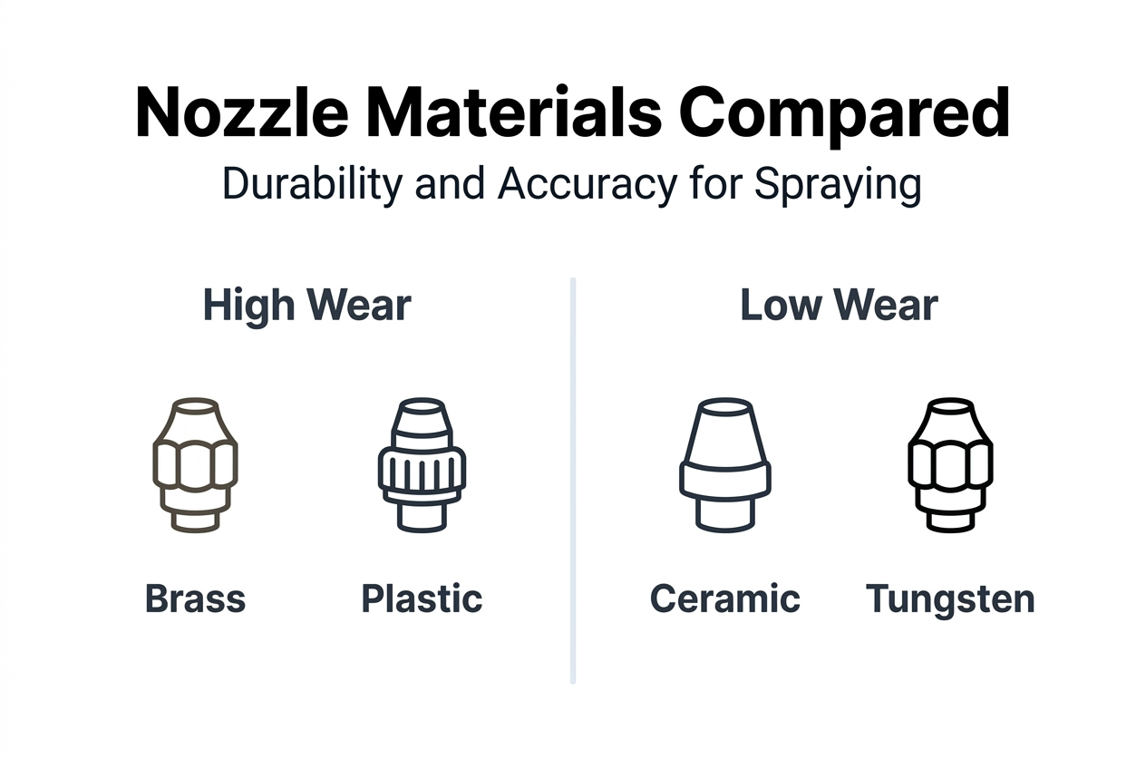 Infographic comparing sprayer nozzle materials