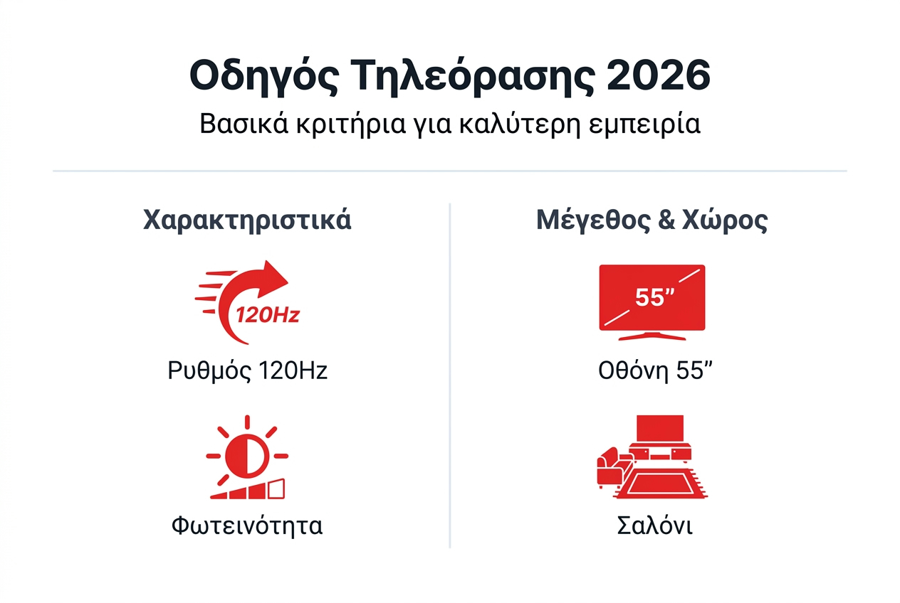 Εικονογραφημένος οδηγός με τα βασικά κριτήρια για την επιλογή τηλεόρασης