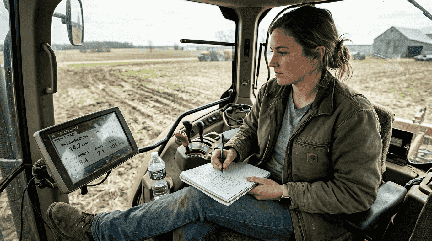 Tractor cab telematics fuel dashboard