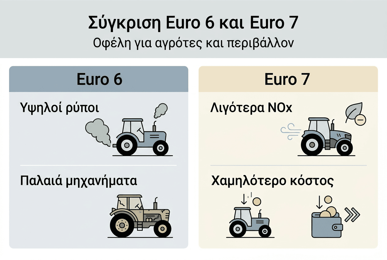 Γραφικό με τις βασικές διαφορές ανάμεσα στα πρότυπα Euro 6 και Euro 7