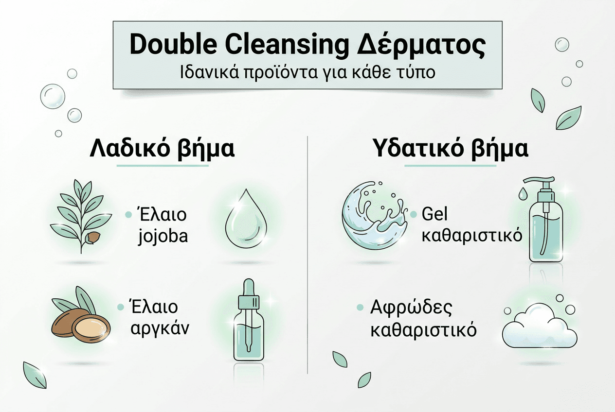 Ο απόλυτος οδηγός για το double cleansing, ανάλογα με τον τύπο της επιδερμίδας σου – όλα όσα πρέπει να ξέρεις σε ένα εύχρηστο infographic.