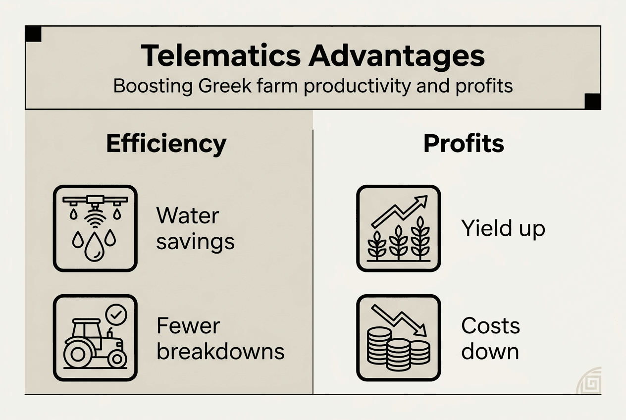 Infographic on telematics benefits for Greek farming