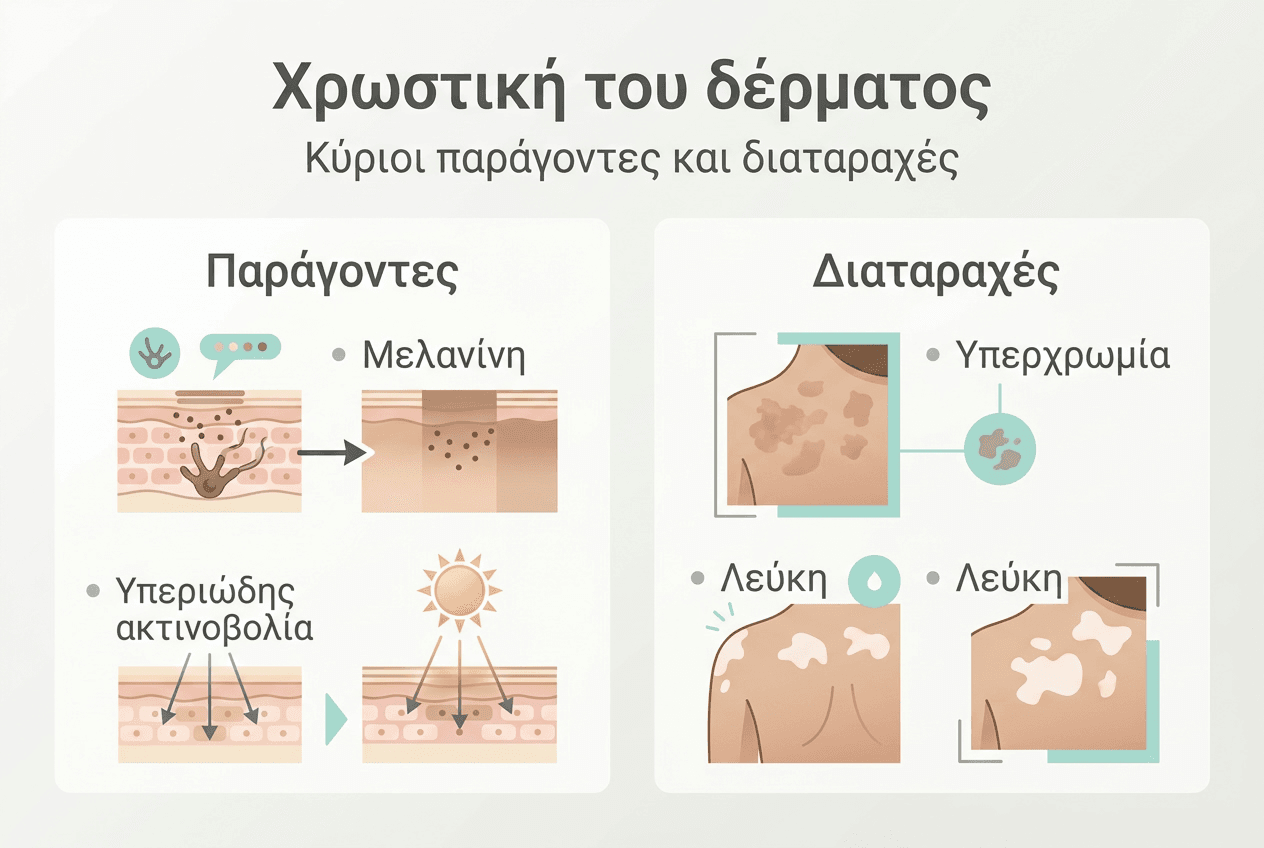 Τι είναι το skin pigmentation και πώς επηρεάζει το δέρμα 3 Ενημερωτικό γράφημα: Παράγοντες που επηρεάζουν το χρώμα της επιδερμίδας & συχνές διαταραχές