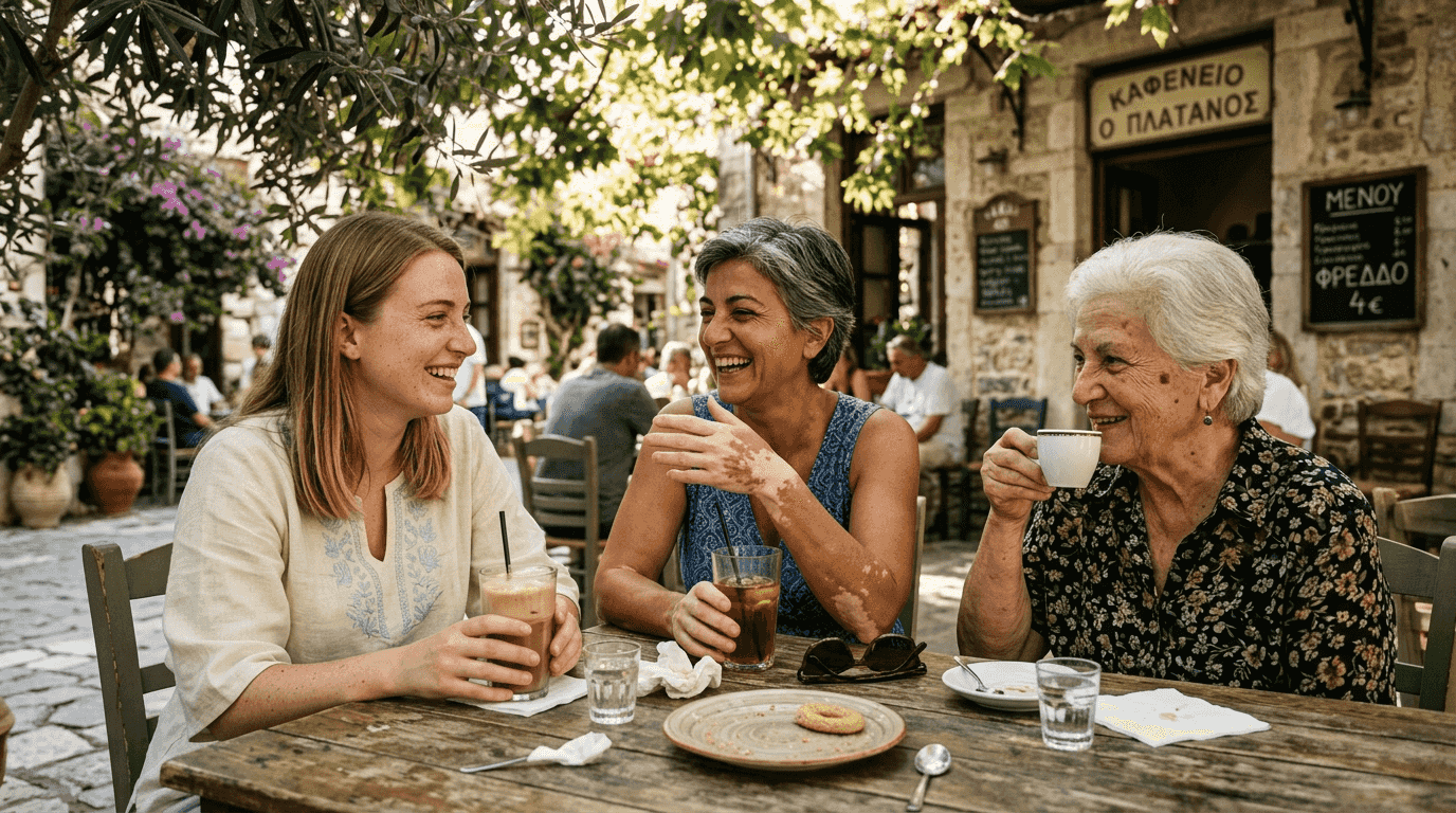 Τι είναι το skin pigmentation και πώς επηρεάζει το δέρμα 2 Μια παρέα με διαφορετικό χρώμα δέρματος κάθεται γύρω από το ίδιο τραπέζι, μοιράζοντας στιγμές και συζητήσεις.
