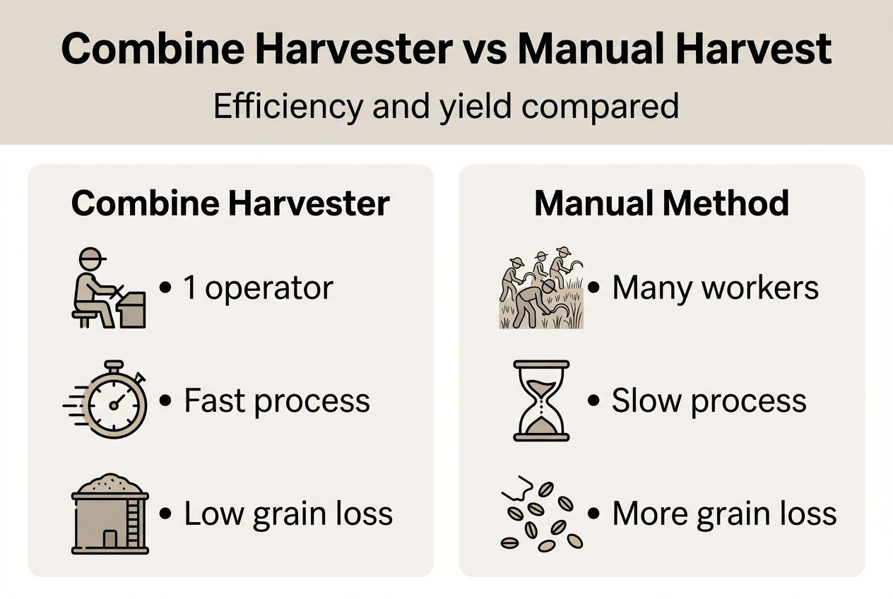 Infographic comparing combine harvester and manual methods