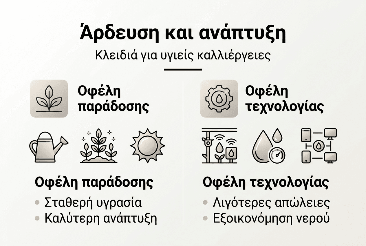 Γραφικό με τα βασικά πλεονεκτήματα των συστημάτων άρδευσης