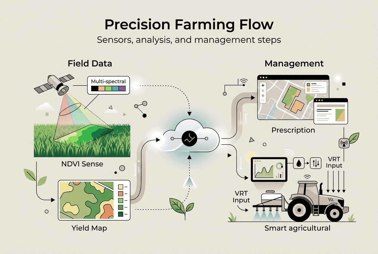 Infographic shows precision farming steps and tools