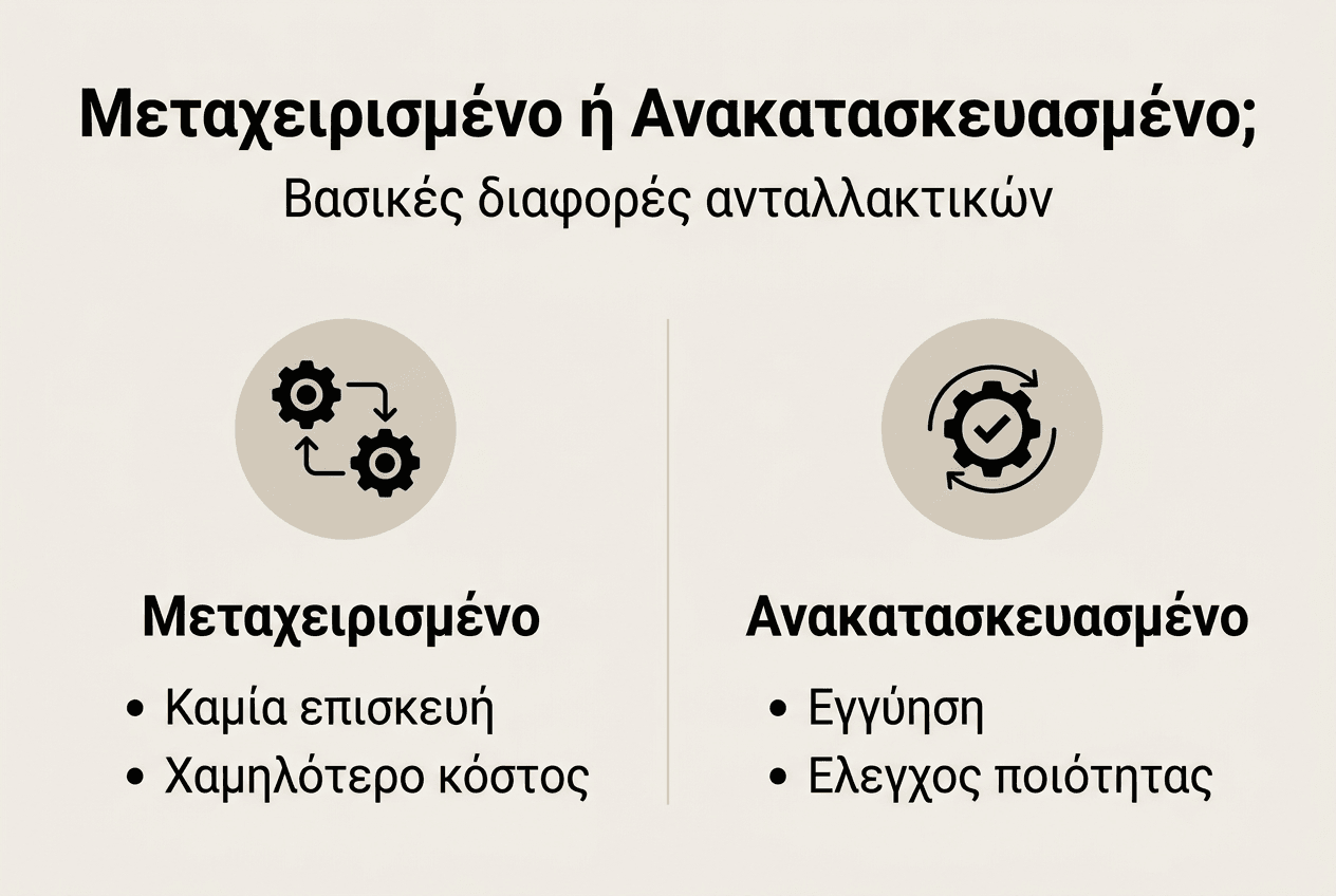 Γραφικό με τις βασικές διαφορές ανάμεσα σε μεταχειρισμένα και ανακατασκευασμένα προϊόντα