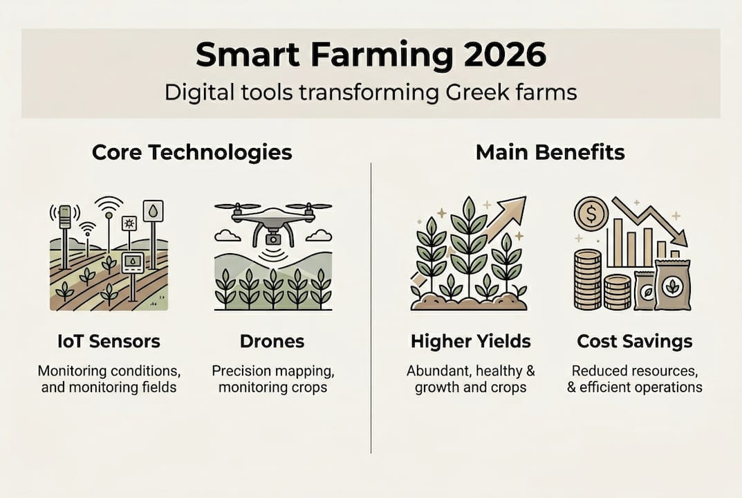 Infographic of smart farming technologies and benefits