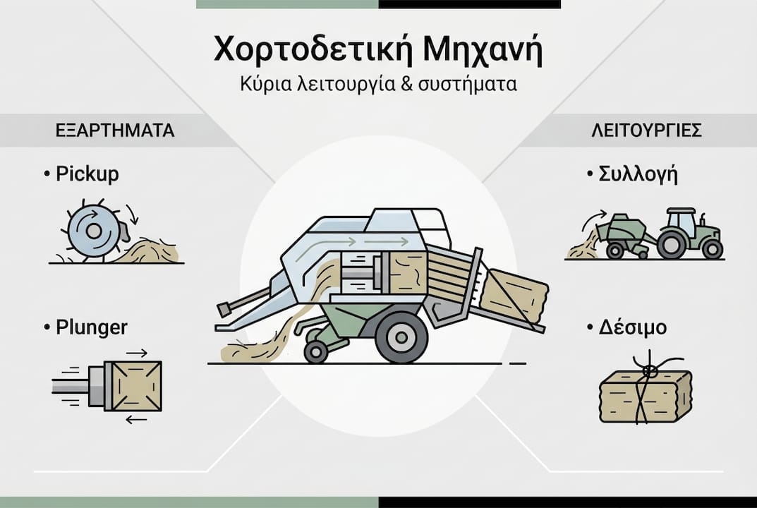 Εικονογραφημένο ενημερωτικό για τα βασικά εξαρτήματα και τη λειτουργία της πρέσας