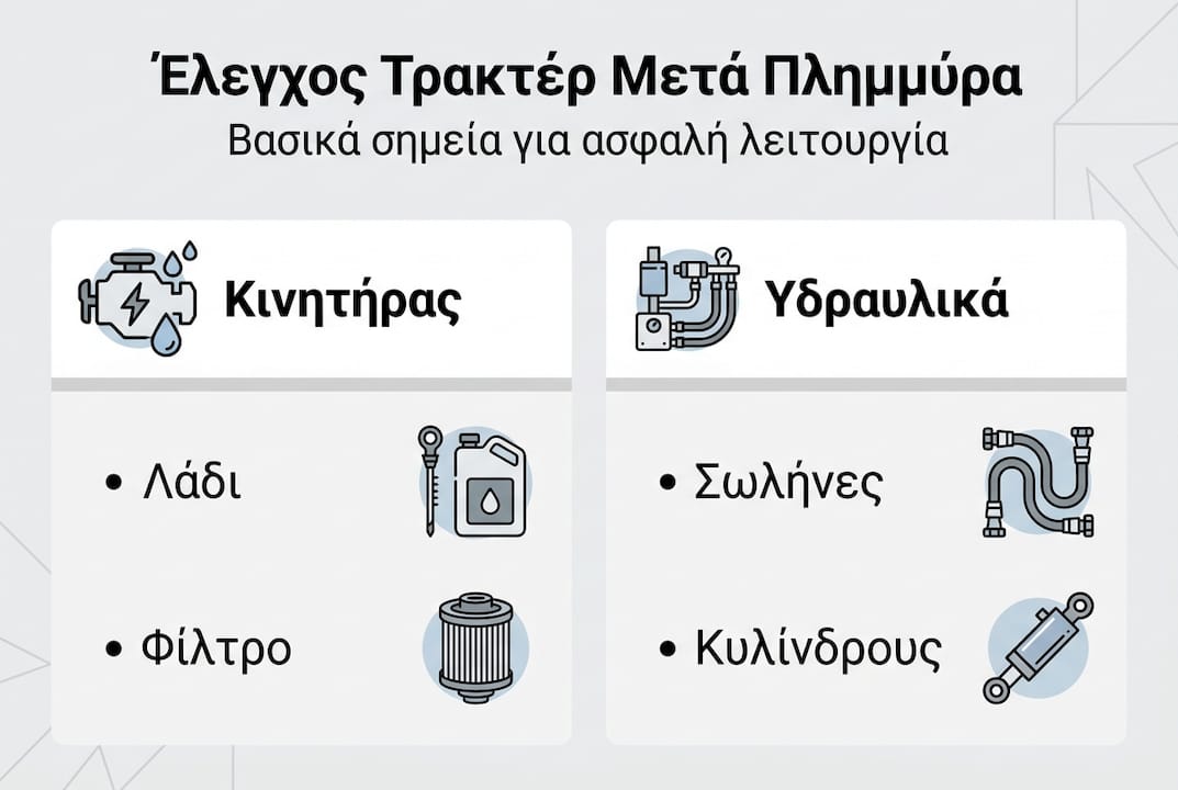 Σημεία ελέγχου για το τρακτέρ σε περίπτωση πλημμύρας – Όλα όσα πρέπει να προσέξετε (infographic)