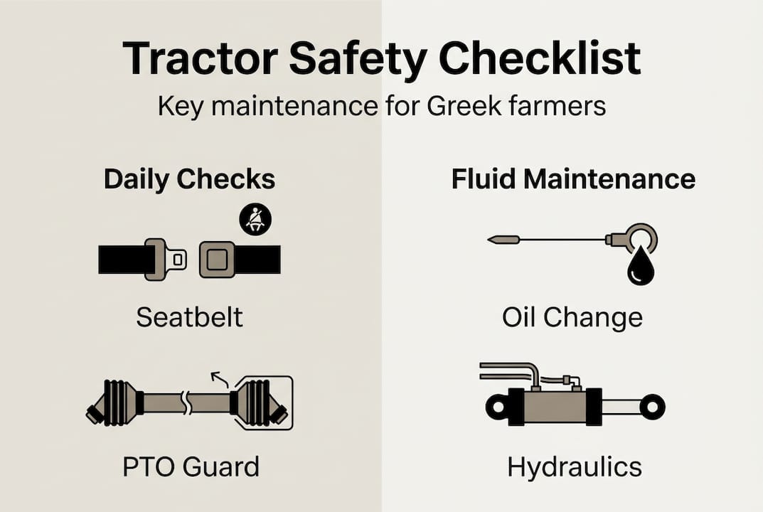 Infographic showing tractor safety and maintenance