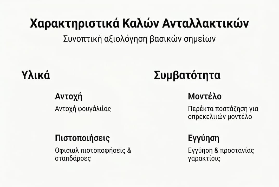 Γραφικό με τα βασικά χαρακτηριστικά ποιότητας των ανταλλακτικών