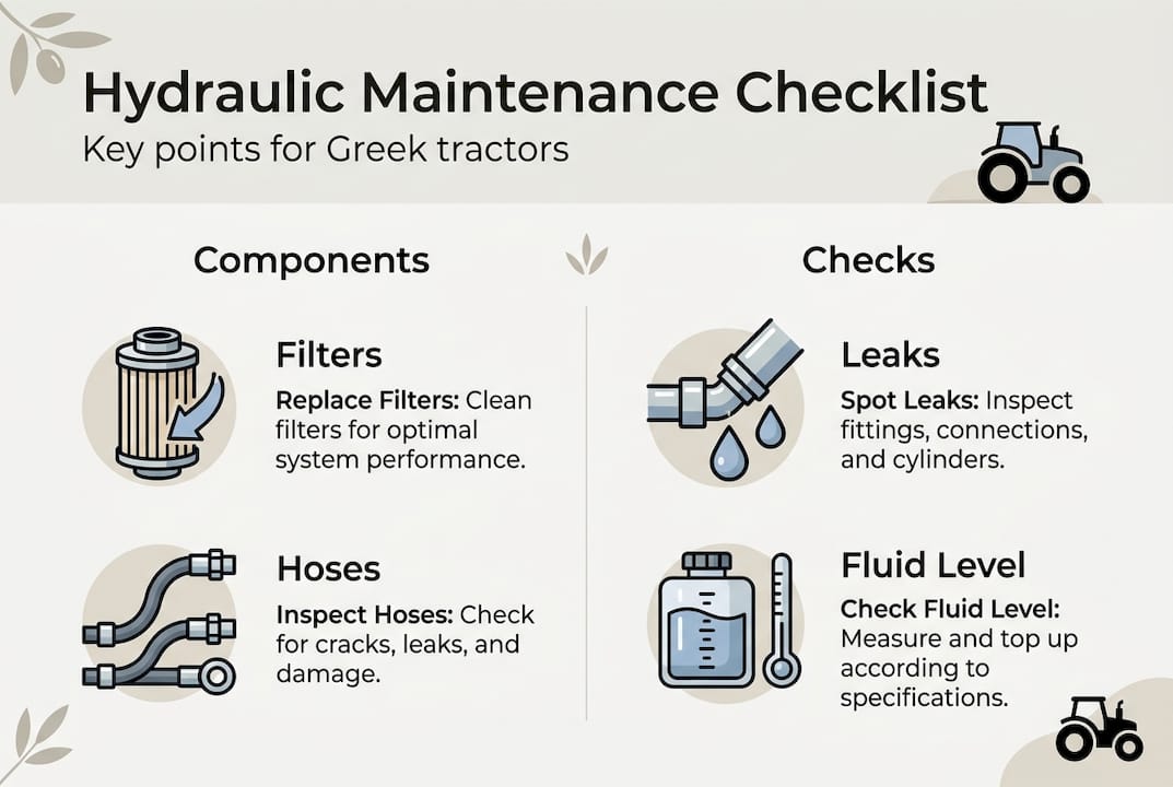 Checklist infographic for tractor hydraulics maintenance