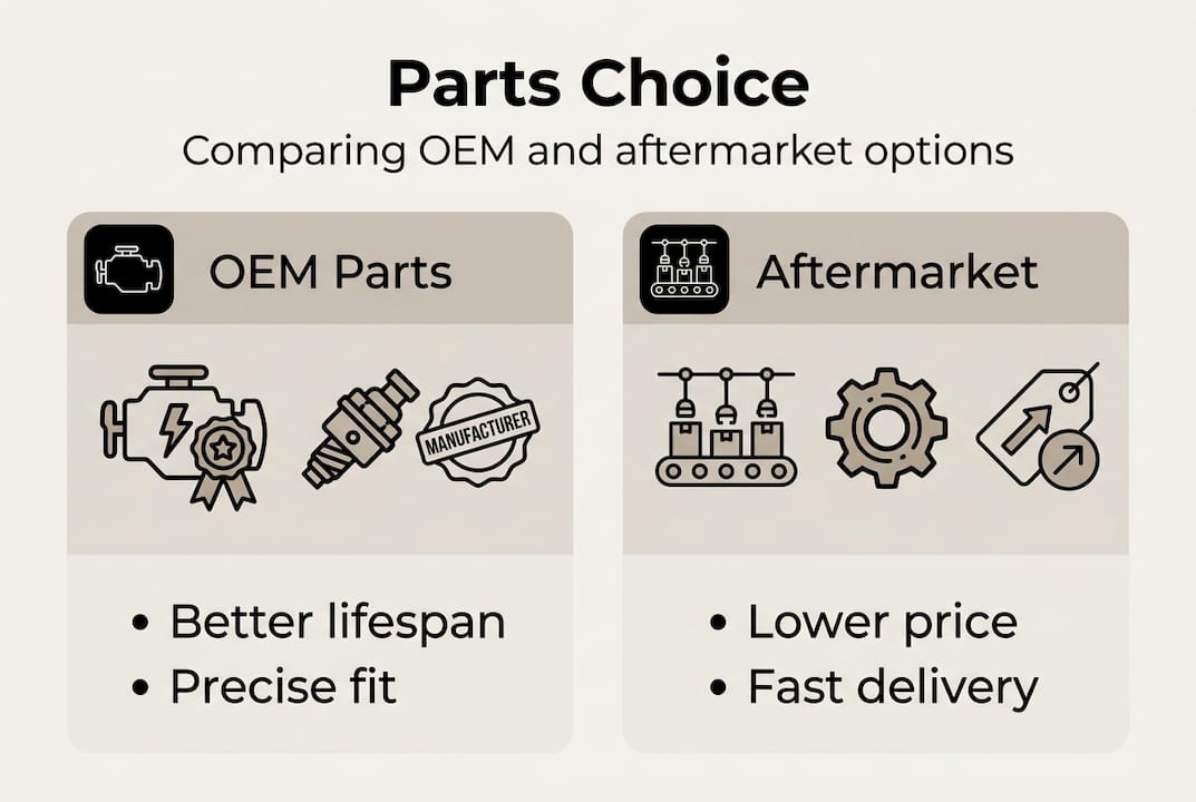 Infographic comparing OEM and aftermarket tractor parts