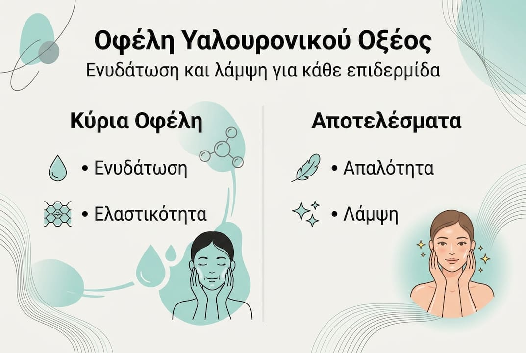 Γραφικό με τα βασικά πλεονεκτήματα του υαλουρονικού οξέος