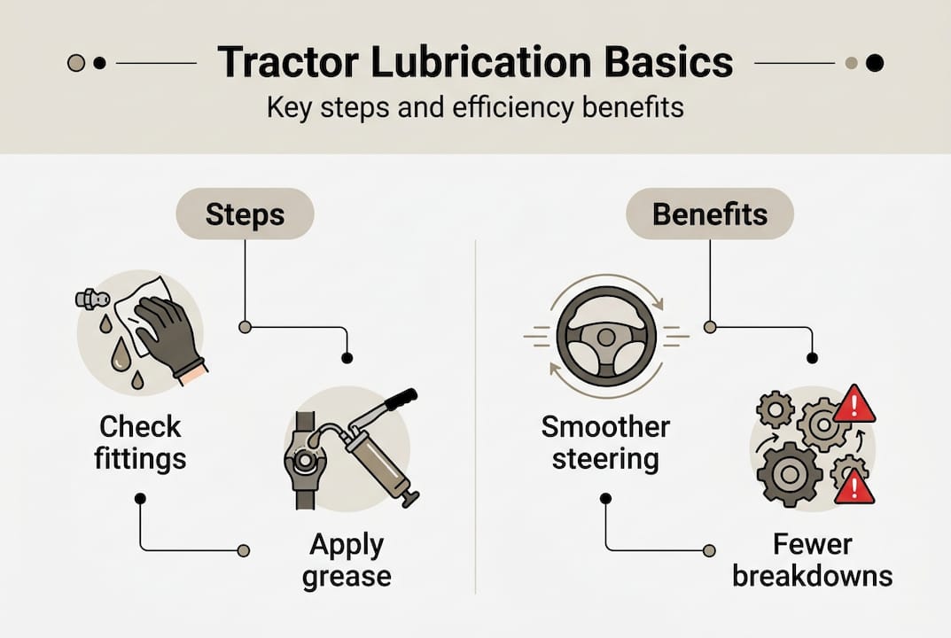 Infographic of tractor lubrication steps and benefits