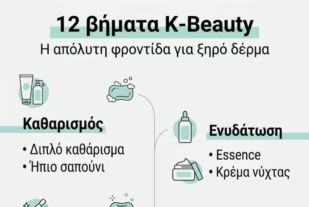 Οδηγός με infographic για την κορεάτικη skincare routine που ενδείκνυται για ξηρό δέρμα